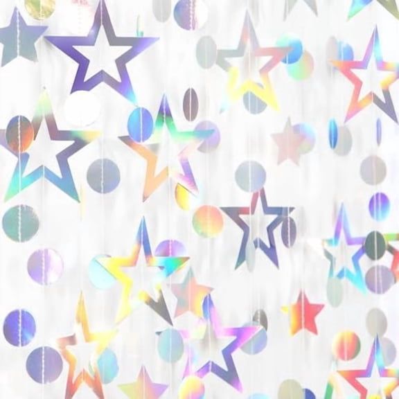 Iridescent-Disco Holographic-Euphoria Star Party-Decoration Garland - 52ft Neon Twinkle Twinkle Little Star Streamers,Wedding Birthday Bachelorette Baby Bridal Shower Engagement