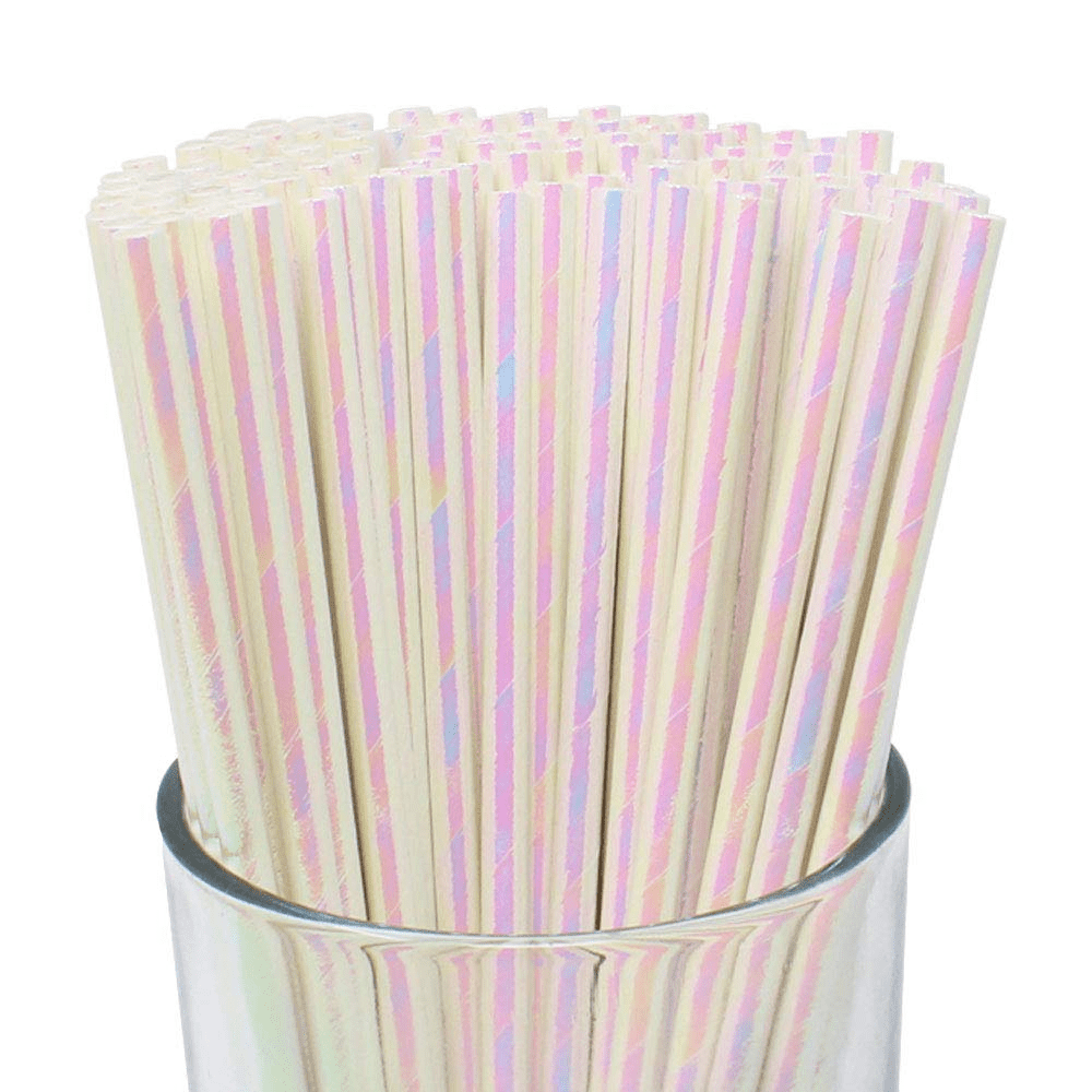Blue & Gold Striped Paper Party Straws – 25 Pack, 7.75 Inch Disposable Decorative Drinking Straws