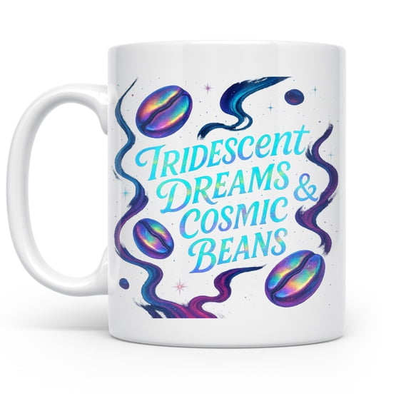Iridescent Dreams 11 oz Coffee Mug - Cosmic Beans White Ceramic Gift