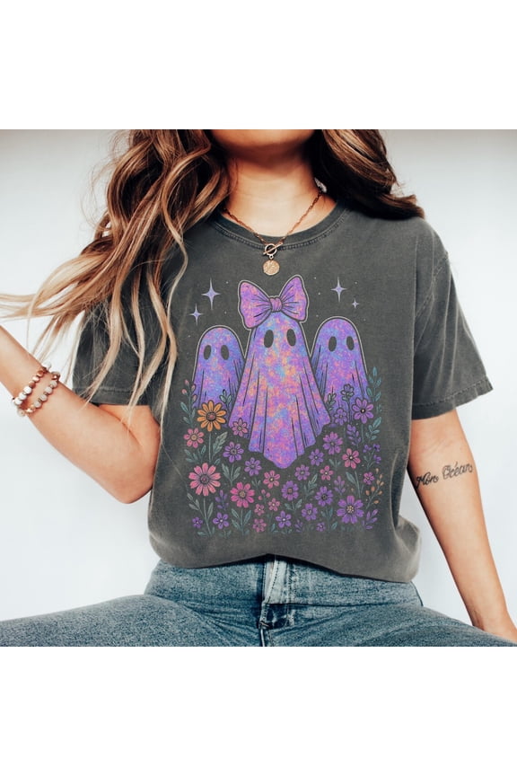 Iridescent Ghost Coquette Pastel Rainbow T‑Shirt Cute Spooky Season Girly Top T-Shirt