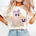 thumbnail image 1 of Iridescent Ghost Pumpkin Shirt, Girly Halloween T-Shirt, Cute Coquette Halloween Tee, Spooky Cute Ghost Graphic Shirt, 1 of 5