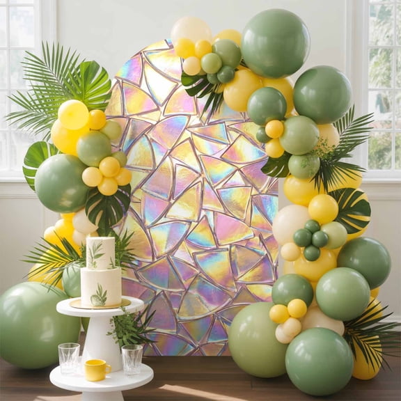 Iridescent Glass Arch Backdrop Cover, 4FT, Modern Abstract Dreamy Colorful Shining Glass Spandex Arch Covers Double-Sided Backdrop for Wedding Birthday Party Photo Background Decoration