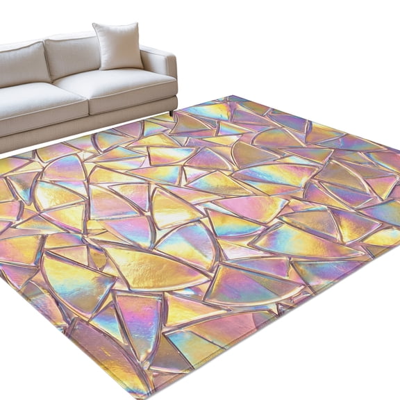 Iridescent Glass Area Rugs 3x5ft Modern Abstract Dreamy Colorful Shining Glass Floor Rug&nbsp;Non Slip Low Pile Ultra Soft Throw Carpet for Entryway Indoor Entrance Kitchen Bathroom