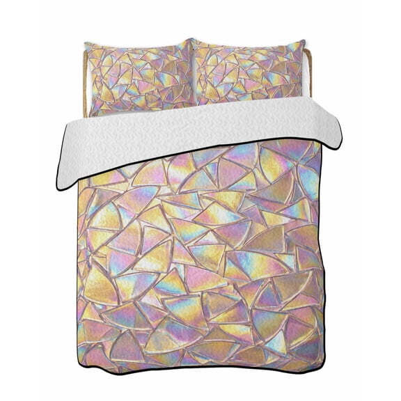 Iridescent Glass Quilts Bedding Set Full Size Modern Abstract Dreamy Colorful Shining Glass Lightweight Quilted Bedspread 3 Piece Bed Quilt with 2 Pillow Shams All Season for Bedroom 68" x 98"
