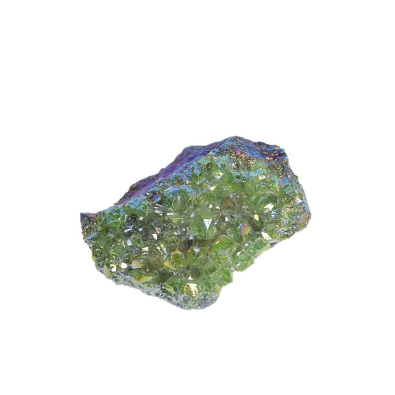Iridescent Green Electroplated Amethyst Crystal Druzy Chunk, Natural Quartz Base Aura Coated Mineral Decor for Tabletop Accent, Crystal Collector Display & Gift Giving