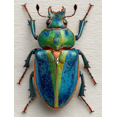 thumbnail image 1 of Iridescent Green Stag Beetle Watercolor Canvas Print, Gothic Steam Punk Bug Halloween Insect Wall Decor, 1 of 8