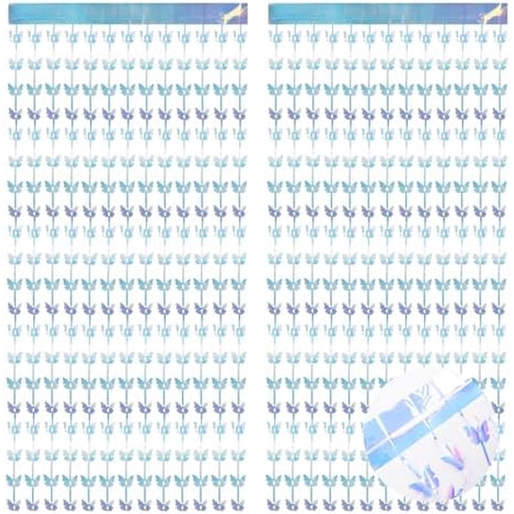 Iridescent Hanging Butterfly Foil Fringe Curtain - 2 Pack 3.2x6.6ft Holographic Party Streamers Backdrop for Bridal Shower/Mermaid/Frozen/Fairy/Princess/Butterfly Birthdays Decorations