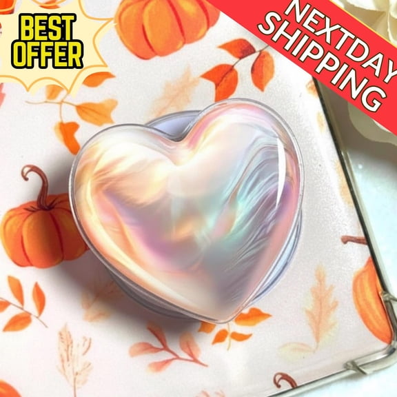 Iridescent Heart MagSafe Phone Grip, Glossy Multicolor Magnetic Popgrip, Holographic Holder for Kawaii Style, Bookish Grip
