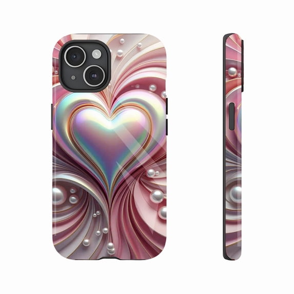 Iridescent Heart Pearl iPhone Case for Lovers Valentine's Day Gift, Compatible with iPhone 11/12/13/14/15/16 (Pro Max/Plus)