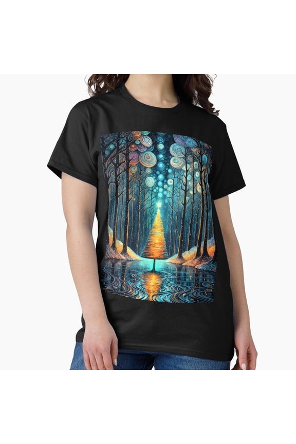 Iridescent Holiday Dream Tree Soft Glowing Winter Scene Art Unisex T-Shirt, up to size 5XL