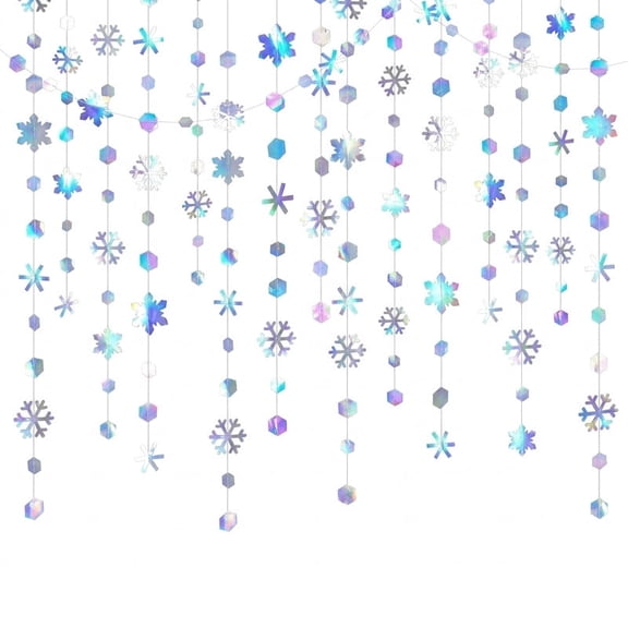 Iridescent Holographic Snowflake Garland, Winter Hanging Backdrop Decor for Christmas, Wedding, Bridal Shower & Holiday Party Banners