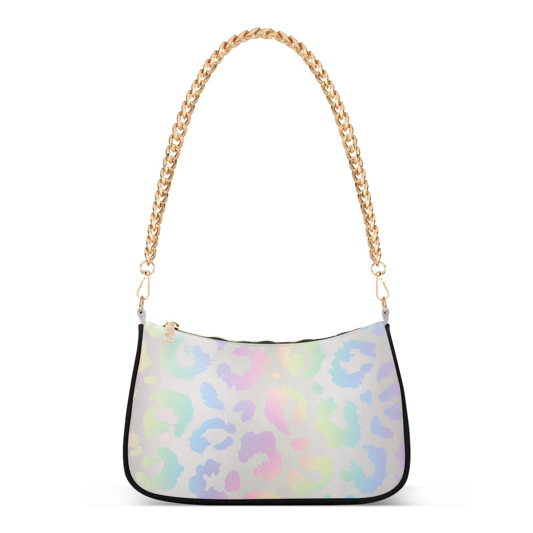 Iridescent Leopard Womens Chain Shoulder Bag Tote Handbag Clutch Hobo Purse with Zipper for Travel Casual