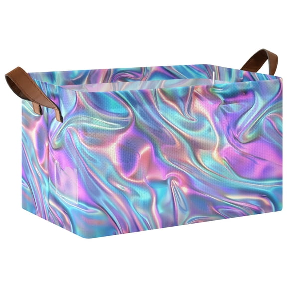 Iridescent Liquid Marble Collapsible Storage Bins Fabric Shelf Baskets with Handles 16.9"x11.4"x10" Closet Organizer
