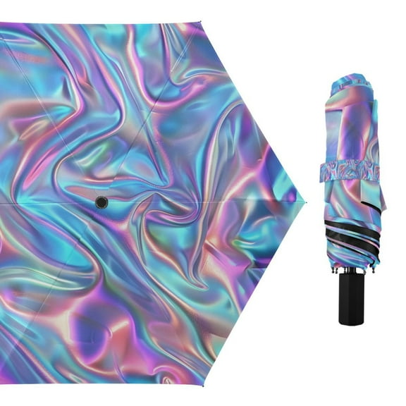 Iridescent Liquid Marble Compact Sun Umbrella Windproof Travel Umbrellas for Rain Strong Portable UV Protection