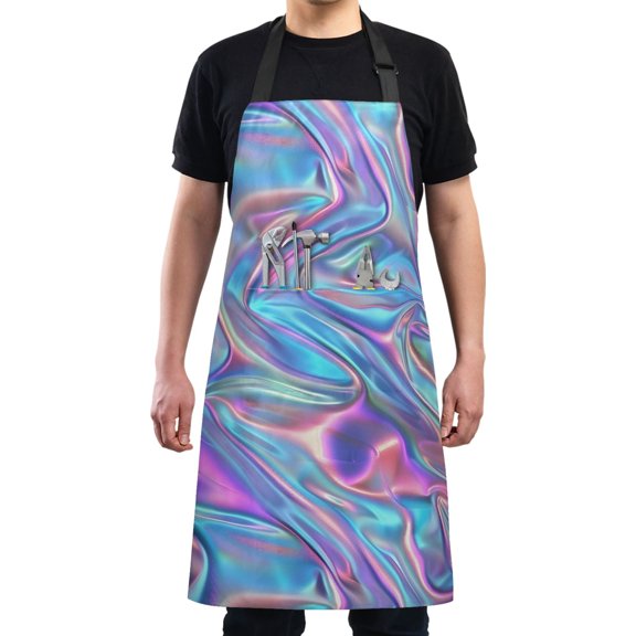 Iridescent Liquid Marble Kitchen Apron with 2 Pockets Adjustable waterproof Cooking Aprons for Women Men Chef