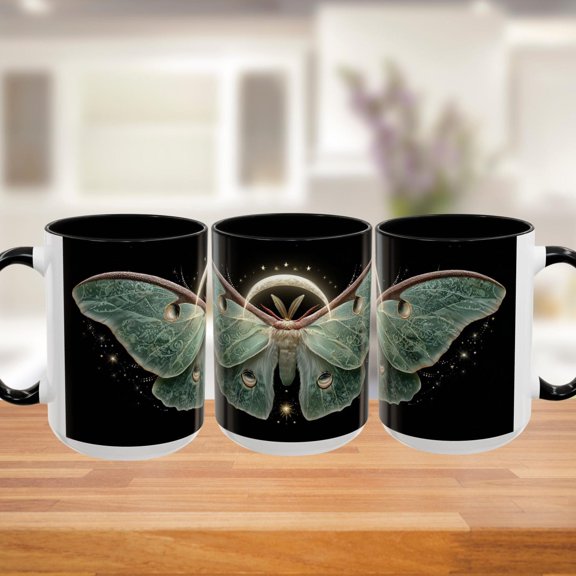 Iridescent Luna Moth Ceramic Mug: Celestial Gothic Coffee Cup