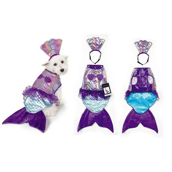Iridescent Mermaid Dog Costume Mythical Blue Purple Shimmery Shell Top - Large