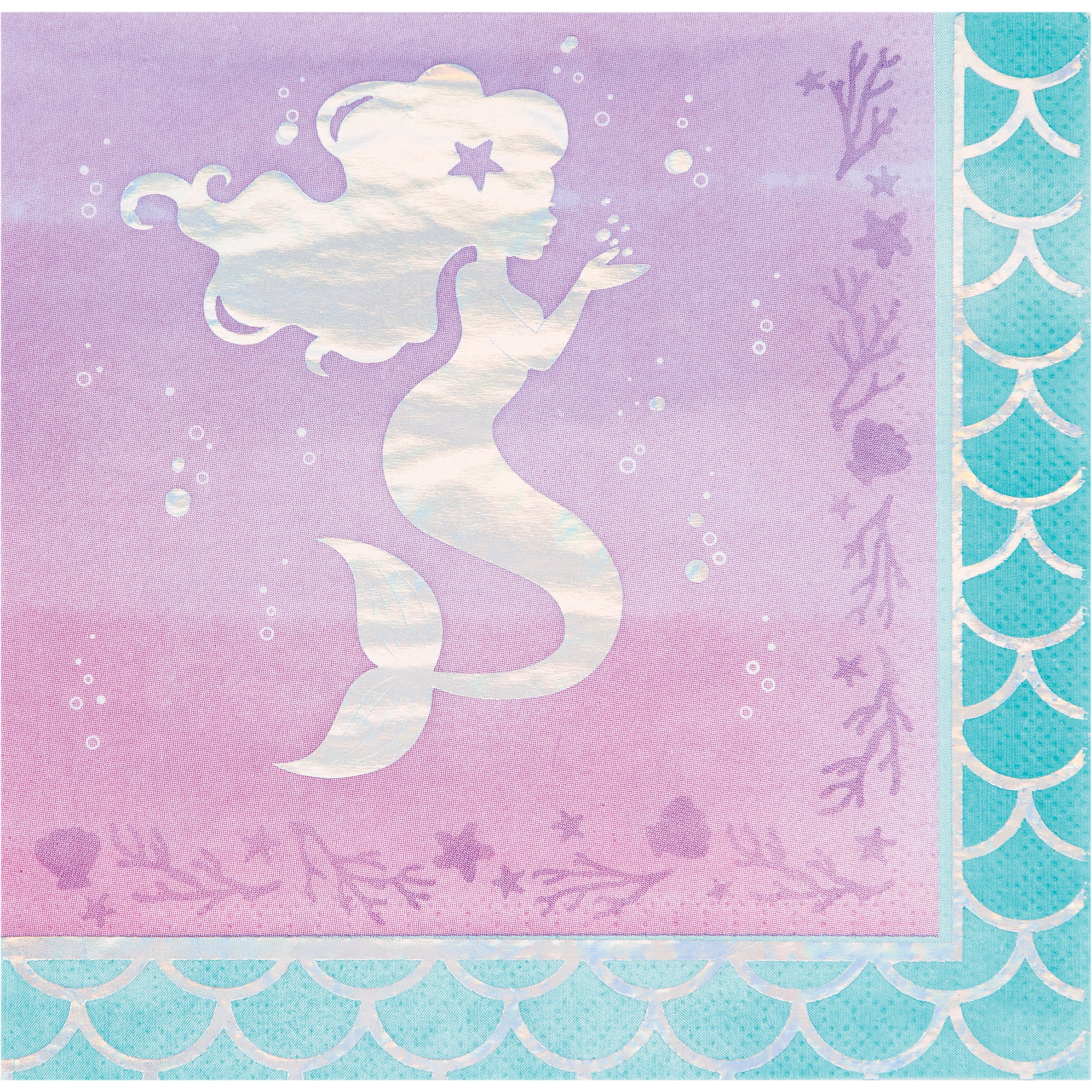 CREATIVE CONVERTING Iridescent Mermaid Party Napkins, 48 Count for 24 Guests
