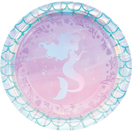 Iridescent Mermaid Party Round Paper Dessert Plates 24 Count for 24 Guests