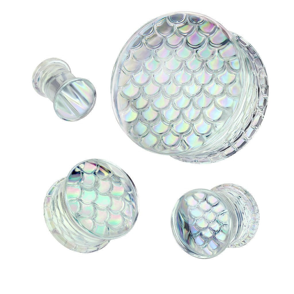 Iridescent Mermaid Pyrex Glass Double Flare Plug