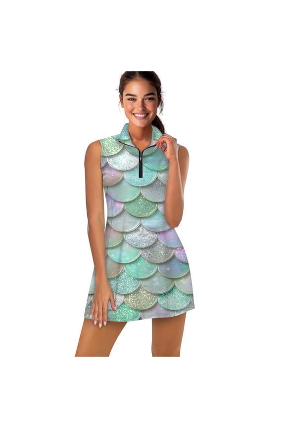 Iridescent Mermaid Scales Pattern Sports Dresses Women Tennis Dress Outdoor Badminton Golf Quick-Drying And Breathable Sports Dress
