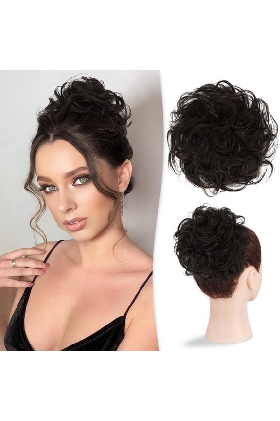 Iridescent Messy Bun Hair Piece Wavy Curly Scrunchies, No-Slip Elastic Ties For Instant Updo, Wavy Curly Scrunchies For Thin/Thick Hair