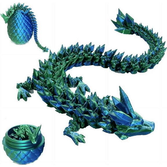 Iridescent Metallic 3D Print Dragon Decor Statue With Storage Dragon Egg Articulated Joint Desk Shelf Collectible For Adult Home Decor