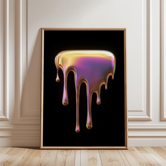 Iridescent Metallic Chrome Drip Abstract Luxury Wall Decor Futuristic Gradient Modern Art Print
