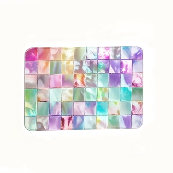 Iridescent Mosaic Tile Floor Mat Shiny Rainbow Decor Rug