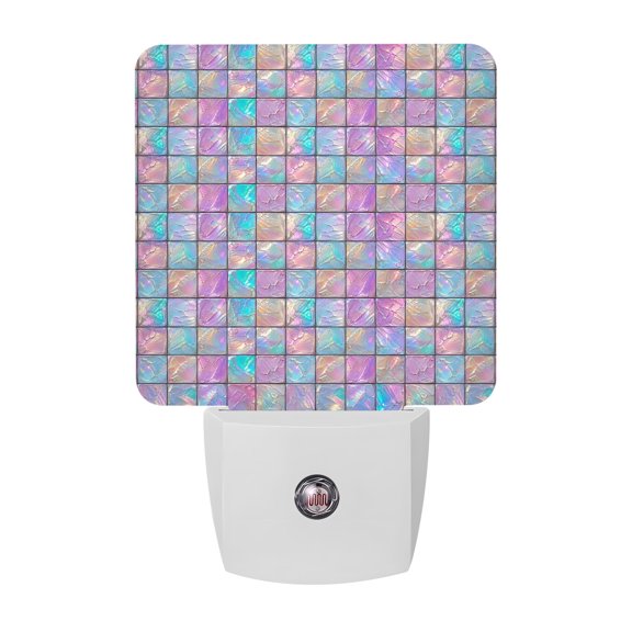 Iridescent Mosaic Tile LED Night Light, Seamless Holographic Rainbow Cracked Night Lights plug into Wall with Smart Sensor Dusk to Dawn Sensor for Nursery Bedroom 2.95x4.5in