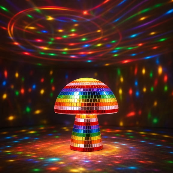 Iridescent Mushroom Disco Ball Party Decor, Colorful Mirror Reflective Disco Ball Projected Effect Dancing Lights for Indoor Bedroom Birthday Christmas Bar KTV Decorations
