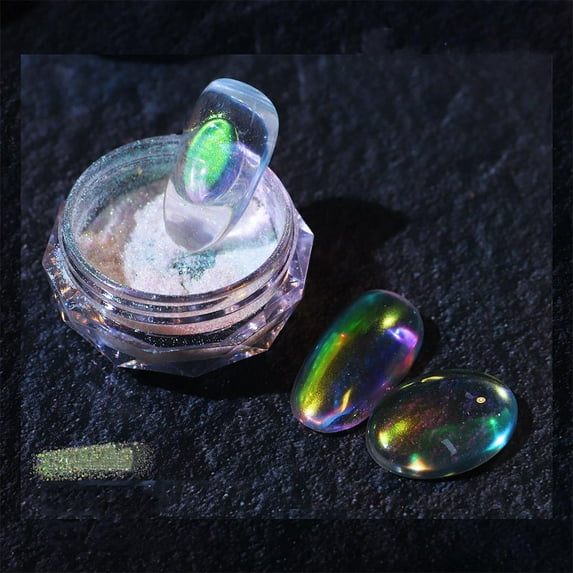 Iridescent Nail Powder Rainbow Dewdrop Mirror Effect Holographic Pigment Jar for Nail Art Colorful Fairy Dipping Powder