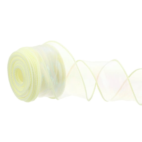 Iridescent Organza Ribbon Sheer Wired Shimmer Chiffon Ribbons Sparkly Fishtail Yarn Gift Ribbons for Gift Wrapping Cream