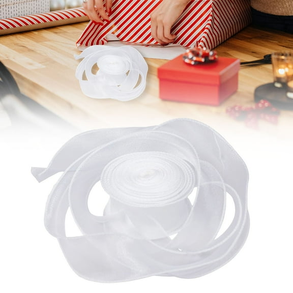 Iridescent Organza Ribbon,Sheer Organza Ribbon,Sheer Easter Craft Decorative Ribbons 10 Yards Wired Chiffon Ribbons for Flowers Floral Bouquets Garlands Wedding Gift Wrapping Hair(White)