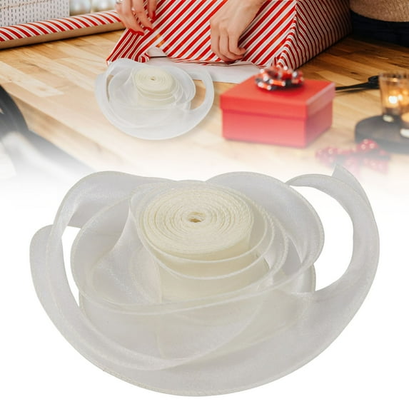 Iridescent Organza Ribbon,Sheer Organza Ribbon,Sheer Easter Craft Decorative Ribbons 12 Yards Wired Chiffon Ribbons for Flowers Floral Bouquets Garlands Wedding Gift Wrapping Hair(Beige)