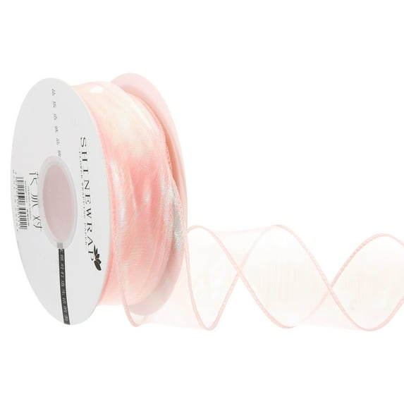 Iridescent Organza Ribbon Sheer Wired Shimmer Chiffon Ribbons Sparkly Fishtail Yarn Gift Ribbons with Scroll Champagne