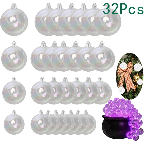 Iridescent Ornament Balls,Tutuviw 32 Pcs 4 Sizes Multisize Clear Ornament Balls Clear Bubble Xmas Tree Hanging Balls Fillable Iridescent Christmas Balls Baubles DIY Craft for Christmas Tree