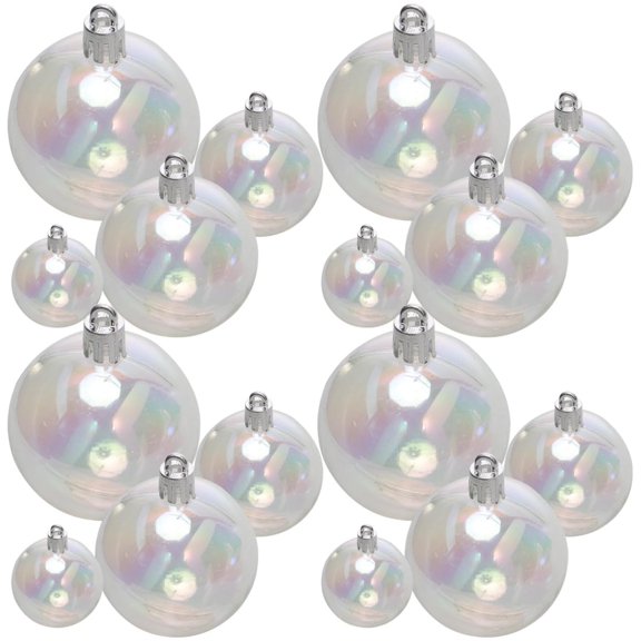 Iridescent Ornaments Balls 16 Pcs Clear Christmas Ball Ornaments 4 Sizes Plastic Round Balls Ornaments Christmas Baubles Hanging Baubles for Crafts DIY Ornaments Birthday Wedding Xmas Tree Decor