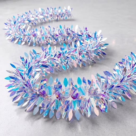Iridescent Party Decorations Garland - 6ft Shiny Foil Fringe Banner for Wedding, Birthday, Christmas & Frozen Theme. Metallic Rainbow Streamers
