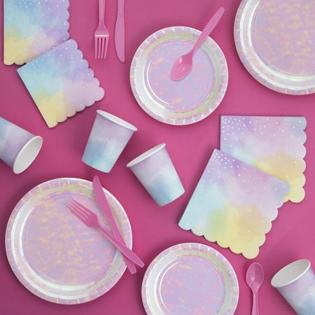 Creative Converting Iridescent Party Supplies Kit, Purple, Serves 8