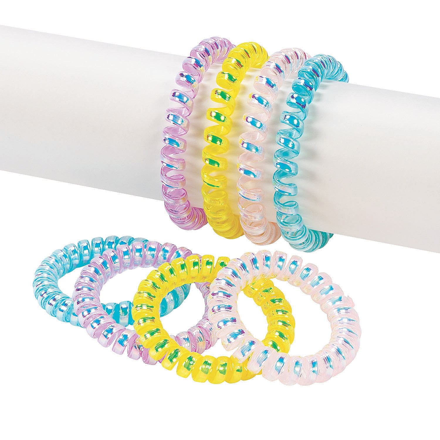 Iridescent Phone Cord Bracelet Asst. Party Favors 12 Pieces