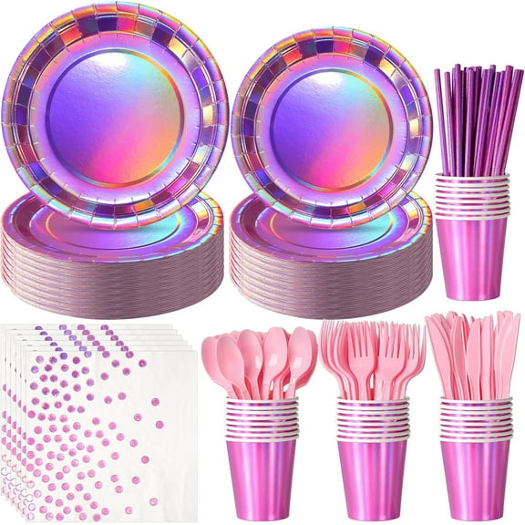 Iridescent Pink Disposable Tableware Set, Serves 100 for Party Decor