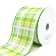 thumbnail image 1 of Iridescent Plaid Linen Wired Ribbon, Lime/Yellow. 2-1/2-Inch, 10-Yard, 1 of 1