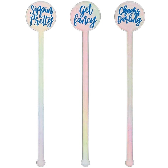 Iridescent Printed Plastic Cocktail Stirrers 12 Per Pack
