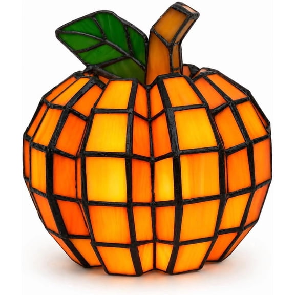 Iridescent Pumpkin Light, Battery Powered Stained Glass Resin Lamp for Halloween Tabletop Decor