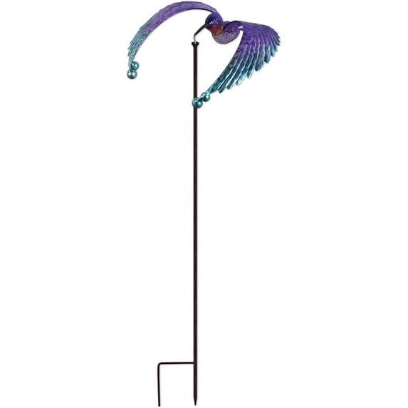 Iridescent Purple Blue Hummingbird 45 x 16 Metal Outdoor Decorative Hanging Wind Spinner