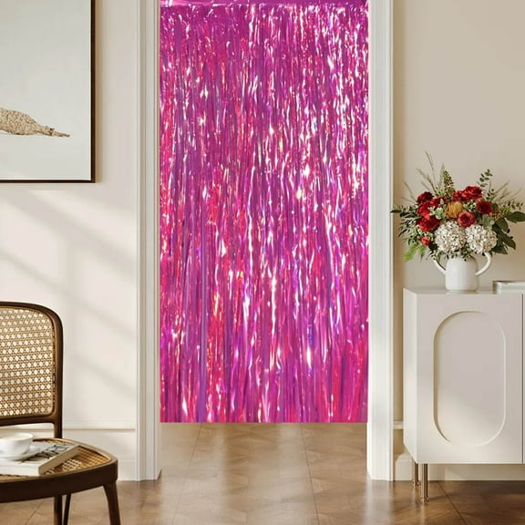 Iridescent Rainbow Fringe Party Backdrop - 39x79 Inch Light Reflecting PET Film Curtain for Wedding, Birthday, Graduation, Christmas & Photo Booth Decor - Easy Hang Holographic Decorations