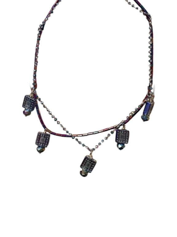 Iridescent Rainbow Square Multi-Strand Necklace - Shimmering Statement | Unique Playful Jewelry
