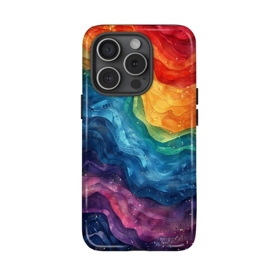 Iridescent Rainbow Wavy Abstract Art iPhone 11 12 13 14 15 16 17 Pro Max Case