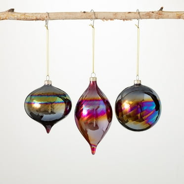 Iridescent Red Ornament Red 4.5"H Glass Set of 3